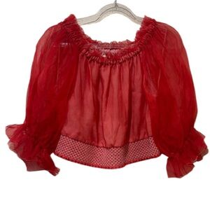 Alice + Olivia off the shoulder semi sheer Women's blouse in red size small